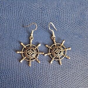 Silver Nautical Wheel Earrings